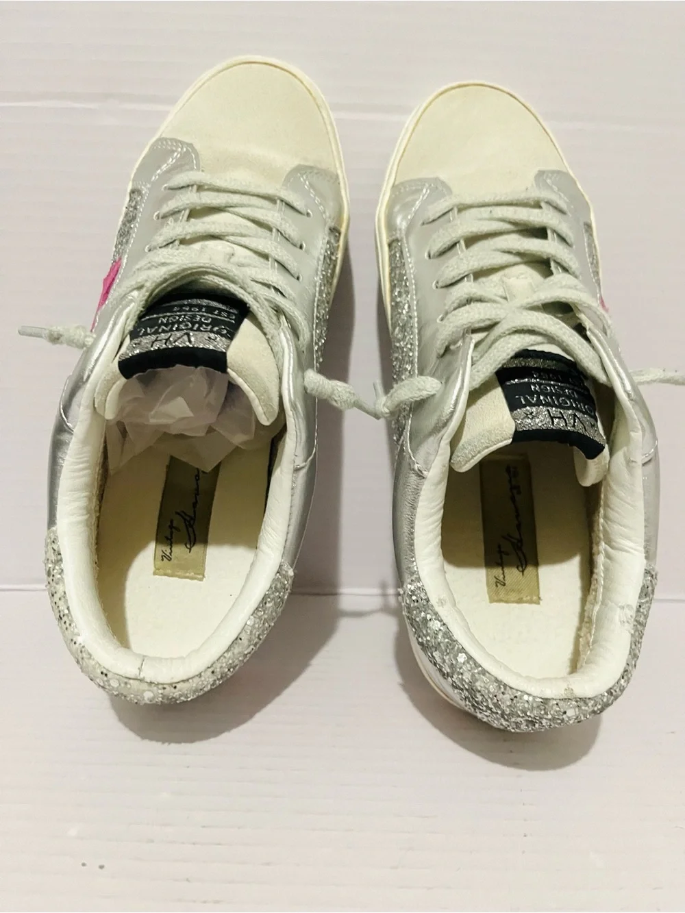 Vintage Havana  Silver Glitter Women’s Sneakers with Pink Star
